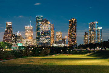 View of the Houston skyline at night from Eleanor Tinsley Park, in Houston, Texas