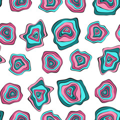 Wavy Distorted Rounds. Seamless Pattern with Deformed Circles. Hand Drawn Abstract Background. Vector Psychedelic Illustration with Colorful Spots. Wave Seamless Pattern for Fabric, Textile, Wrapping.