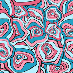 Wavy Distorted Rounds. Seamless Pattern with Deformed Circles. Hand Drawn Abstract Background. Vector Psychedelic Illustration with Colorful Spots. Wave Seamless Pattern for Fabric, Textile, Wrapping.