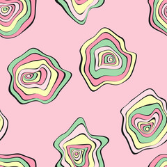 Wavy Distorted Rounds. Seamless Pattern with Deformed Circles. Abstract Background in Pastel Color Design. Vector Psychedelic Illustration with Colorful Spot. Wave Seamless Pattern for Fabric, Textile