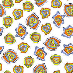 Wavy Distorted Rounds. Seamless Pattern with Deformed Circles. Hand Drawn Abstract Background. Vector Psychedelic Illustration with Colorful Spots. Wave Seamless Pattern for Fabric, Textile, Wrapping.