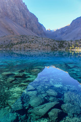 The blue lake of the fan mountains of Tajikistan
