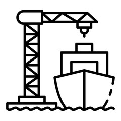 Ship load port crane icon. Outline ship load port crane vector icon for web design isolated on white background - obrazy, fototapety, plakaty