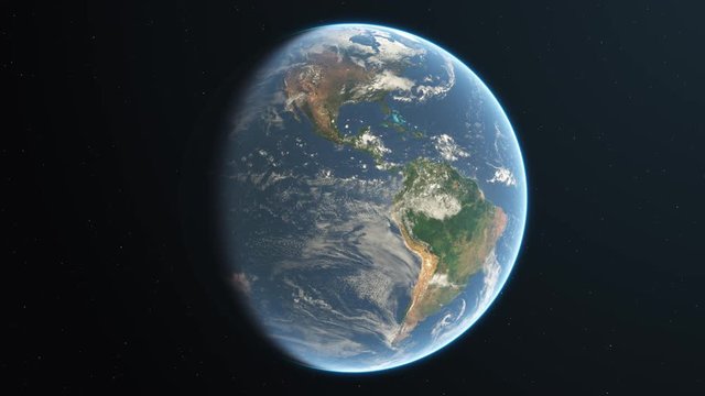 4K Slowly rotating realistic earth from space. Day side. Seamless looping. High quality 3d animation. Elements of this image furnished by NASA.