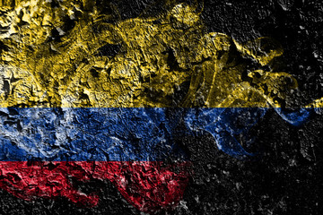 Colombia smoky mystical flag on the old dirty wall background