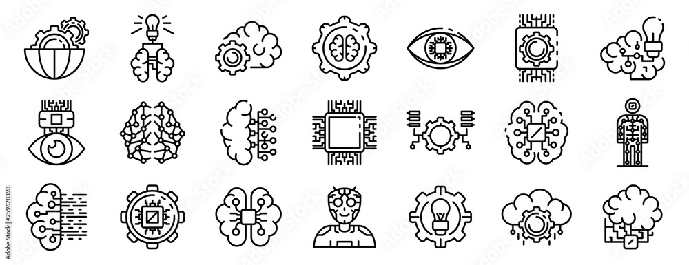 Poster artificial intelligence icons set. outline set of artificial intelligence vector icons for web desig