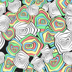 Wavy Deformed Spots. Purple Abstract Background. Seamless Pattern with Distorted Circles. Vector Psychedelic Illustration with Colorful Rounds. Wave Seamless Pattern for Fabric, Textile, Cloth Design.