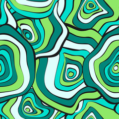 Hand Drawn Wavy Circles. Abstract Seamless Background in Ethnic Style. Vector Psychedelic Pattern with Deformed Rounds. Wave Seamless Pattern for Fabric, Textile, Cloth Design. Distortion, Spots.