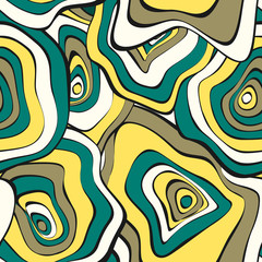 Hand Drawn Wavy Circles. Abstract Seamless Background in Ethnic Style. Vector Psychedelic Pattern with Deformed Rounds. Wave Seamless Pattern for Fabric, Textile, Cloth Design. Distortion, Spots.