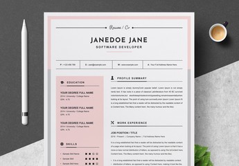 Resume and Cover Letter Layout with Pink and Gray Accents