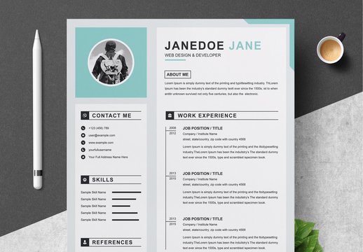 Resume and Cover Letter Layout with Gray and Sky Blue Accents 