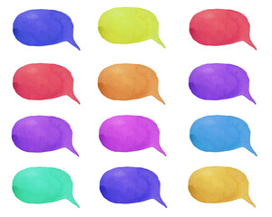 Set of watercolor colorful speech bubbles or conversation clouds