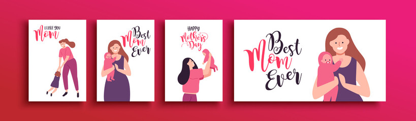 Happy Mothers Day family card set with children