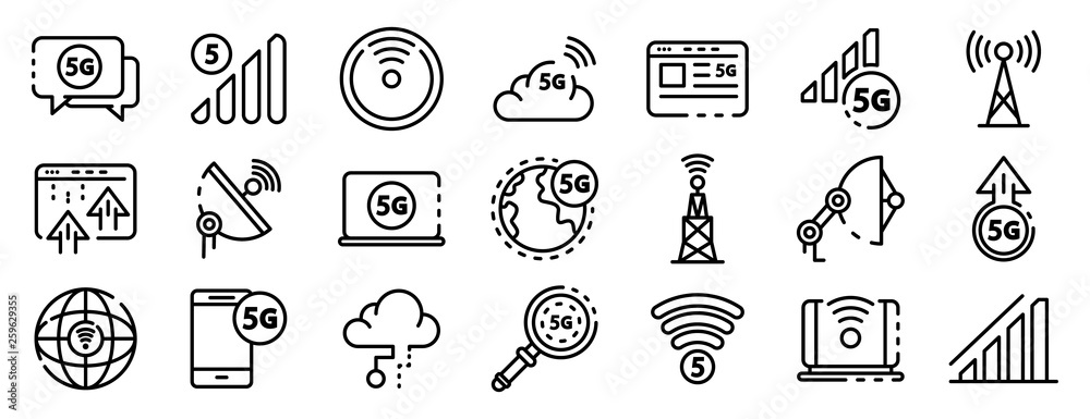 Sticker 5g technology icons set. outline set of 5g technology vector icons for web design isolated on white  - Stickers