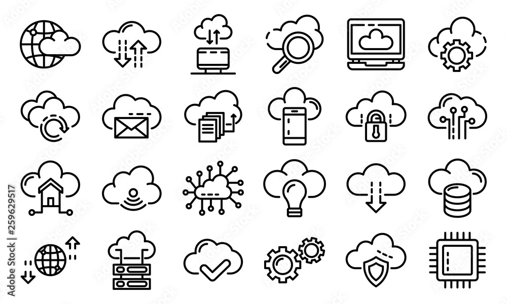 Poster cloud technology icons set. outline set of cloud technology vector icons for web design isolated on 