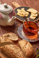 cup of tea, bread and cheese in the morning, breackfast, french breackfast