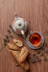 cup of tea with teapot 