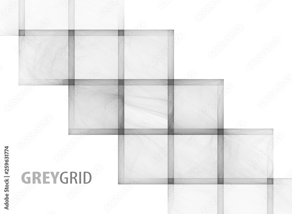 Poster Abstract template with transparent grey fractal grid on a white background