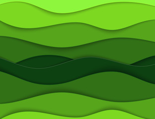 Layered Papercut carve 3D backdrop. Green wavy card. Eco layout for article, header. Layered craft. Text place