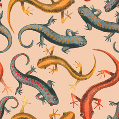 Lizard reptile seamless pattern illustration. Red,yellow and black lizard pattern. Fashion abstract animal pattern.