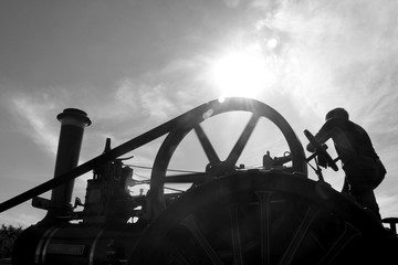 Old threshing machine at steam festival in Haddenham Cambridgeshire England UK