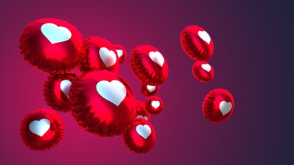 Love Social Media Icons Balloons Background Texture, 3d illustration, render