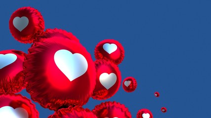 Love Social Media Icons Balloons Background Texture, 3d illustration, render