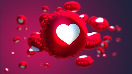 Love Social Media Icons Balloons Background Texture, 3d illustration, render