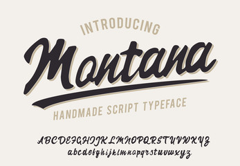 Montana. Vintage brush script. Handmade font. Retro Typeface. Vector font illustration.