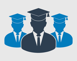 Graduate Student Team Icon. Male symbols with cap on head. Flat style vector EPS.