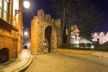 Ruins of the Teutonic knights castle in Torun at night, Poland