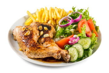 Pollo con patatas fritas