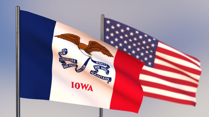 Iowa 3D flag waving in wind.