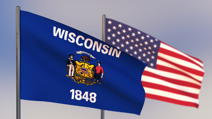 Wisconsin 3D flag waving in wind.