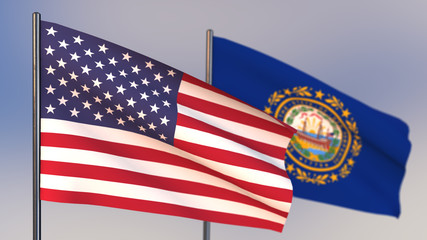 New Hampshire 3D flag waving in wind.