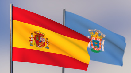 Fototapeta premium Melilla 3D flag waving in wind.