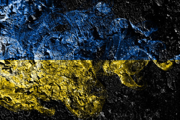 Ukraine smoky mystical flag on the old dirty wall background