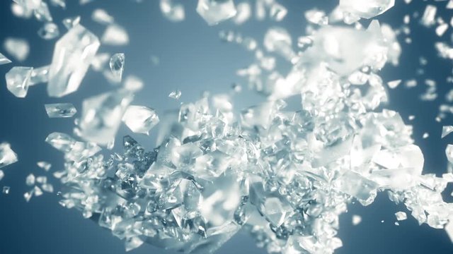 Ice cube explosion in slow motion cg 3d animation with alpha matte