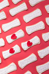 A lot of feminine hygiene or menstrual pads. Sanitary napkins for women. Menstrual concept.