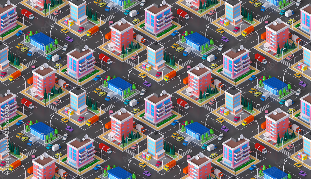 Sticker isometric 3d city seamless background