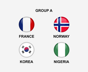 group A of nation flag in badge icon. Concept for team that qualified to final round of soccer or sport tournament. Vector illustrative