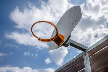 Basketball hoop with a cloudy sky