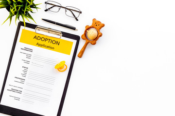 application form for adopt child on white background top view mock up