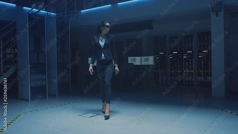 Aufkleber in 3d content creating laboratory stylish and beautiful female engineer wearing professional virtual