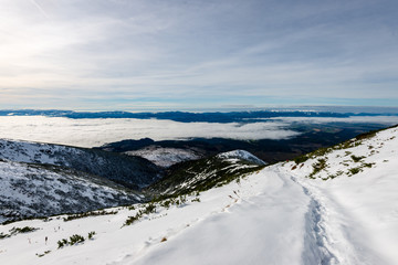 snow covered mountain peaks and tourist trails in slovakia tatra