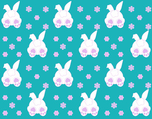 Rabbit pattern texture. Cute vector cartoon background. Bunny foot and tail rabbit children decoration background. Vector