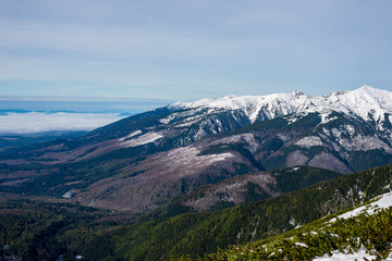 Fototapeta premium snow covered mountain peaks and tourist trails in slovakia tatra
