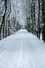 snowy winter road covered in ice and snow