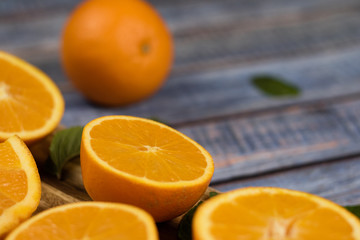 Sweet oranges on a blue wood table