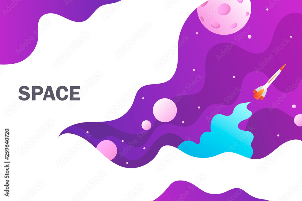 Wall mural horizontal space background with abstract shape and planets. web design. space exploring. vector ill